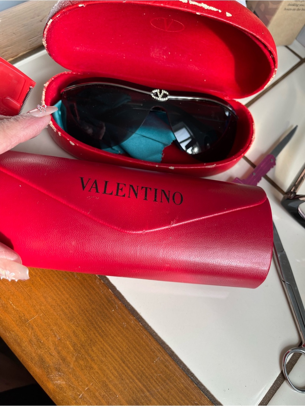 Valentino Black Shield Sunglasses with Red Case